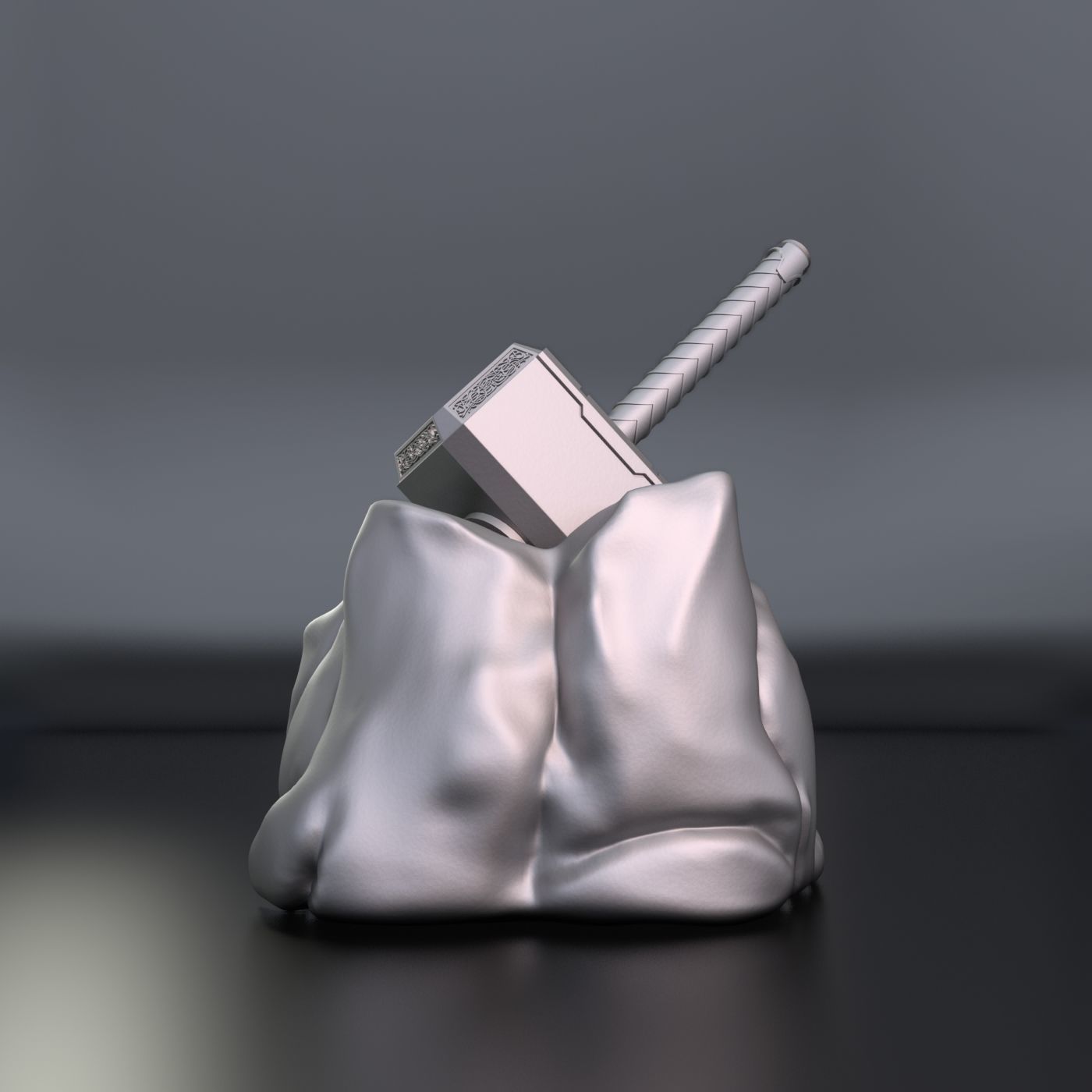 Thor hammer in stone 3D print model_7