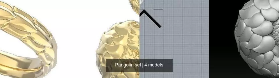 Pangolin set golden ball 3D Model Collection_1