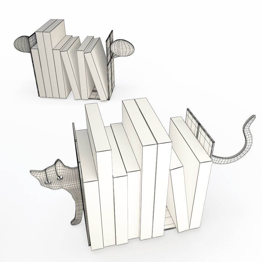 Books end Cat and Bubble 3D model_1