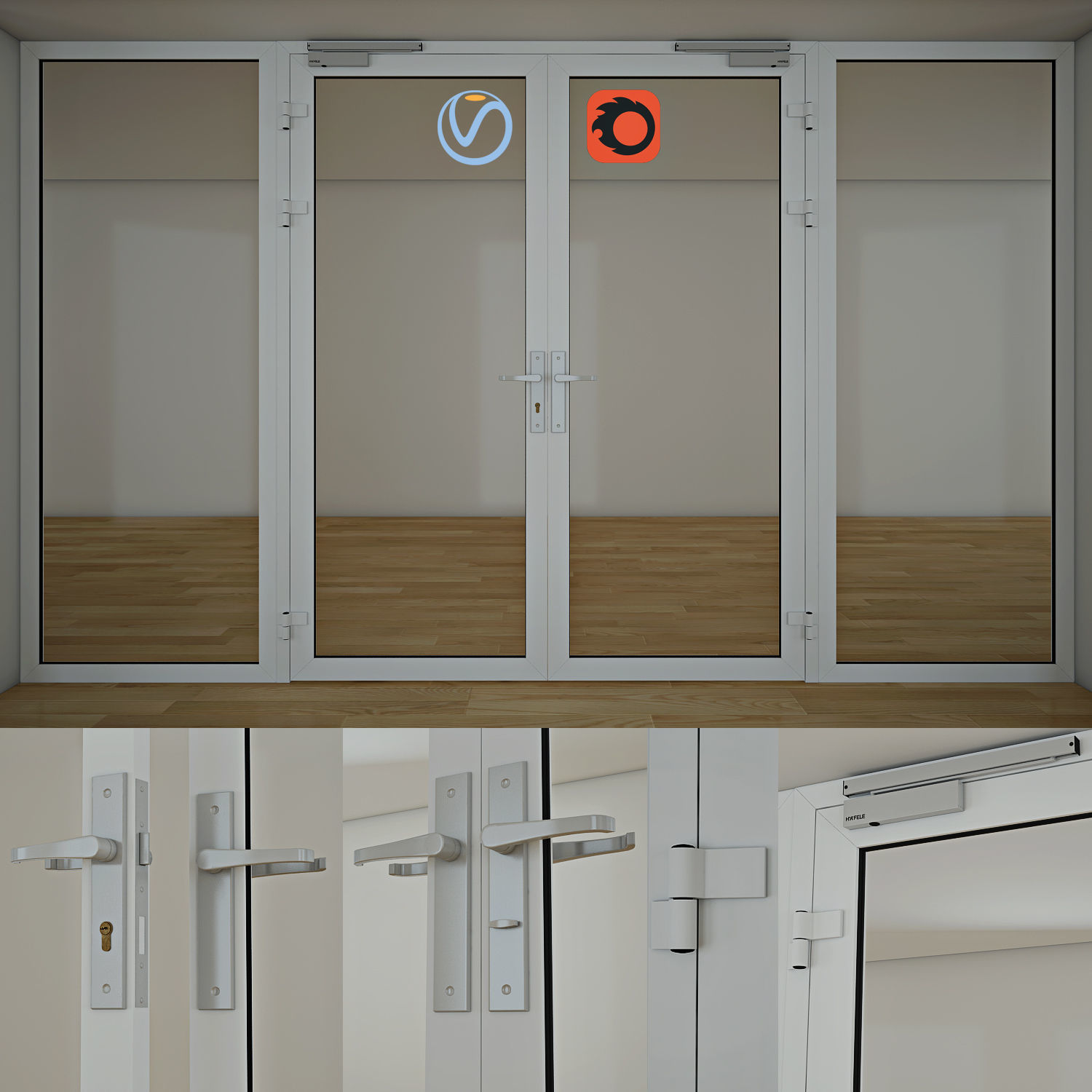 Double Glass Doors 3D model_5