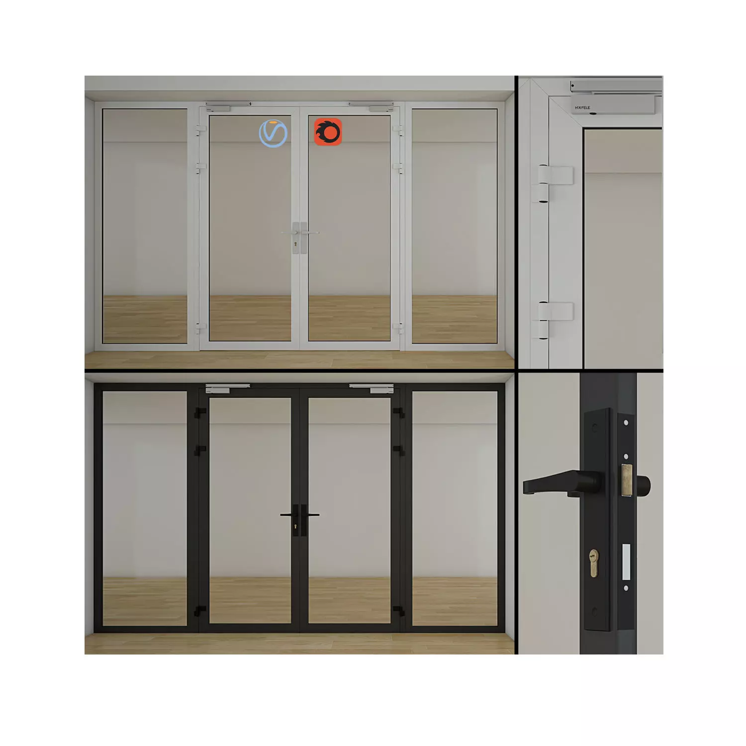 Double Glass Doors 3D model_0