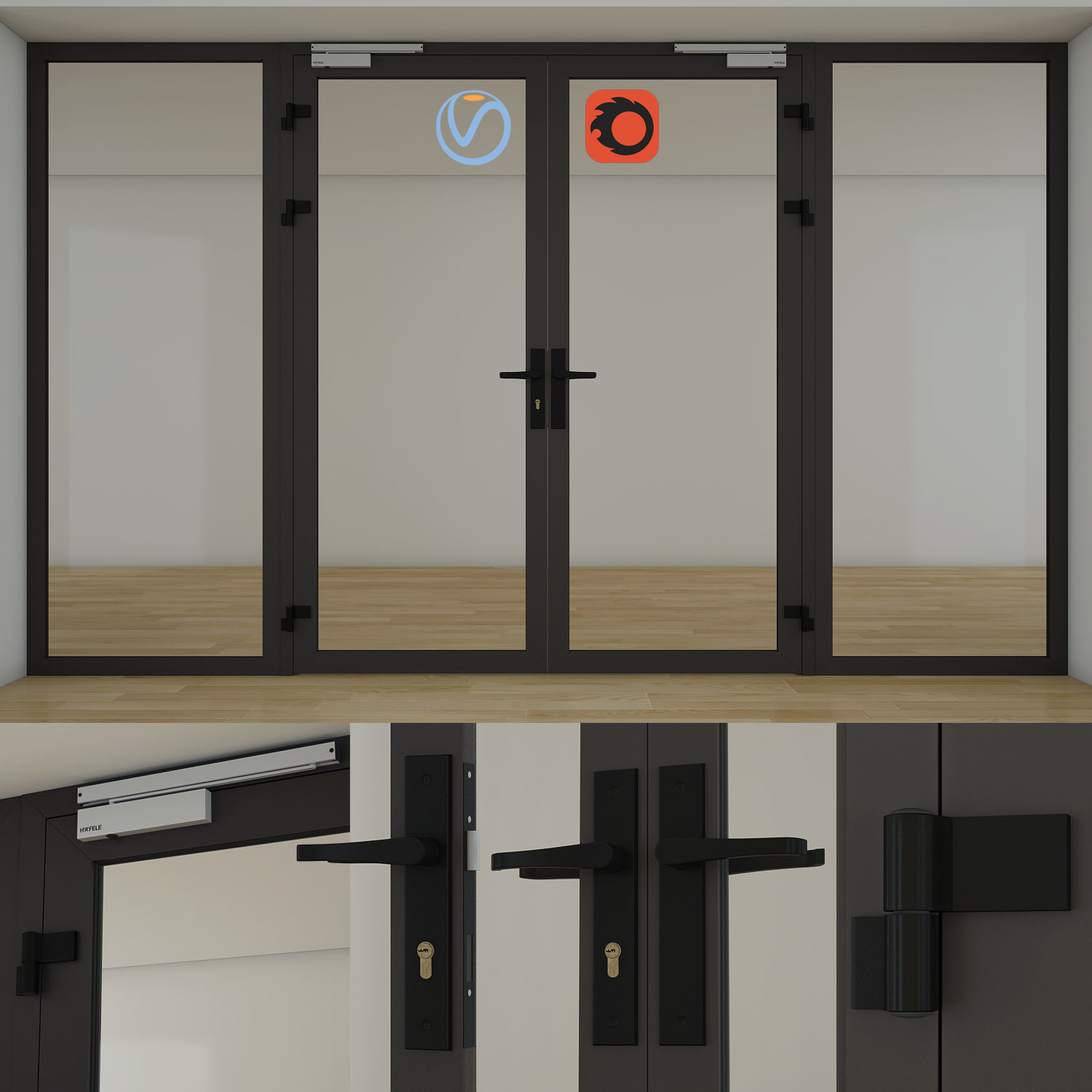 Double Glass Doors 3D model_4