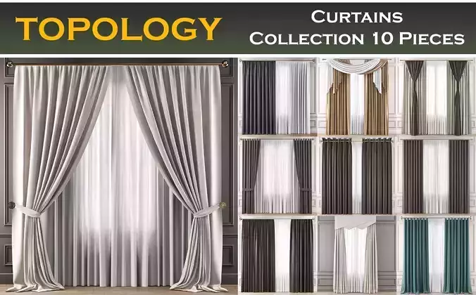 Curtains Collection 10 Pieces 3d model Low-poly 3D model