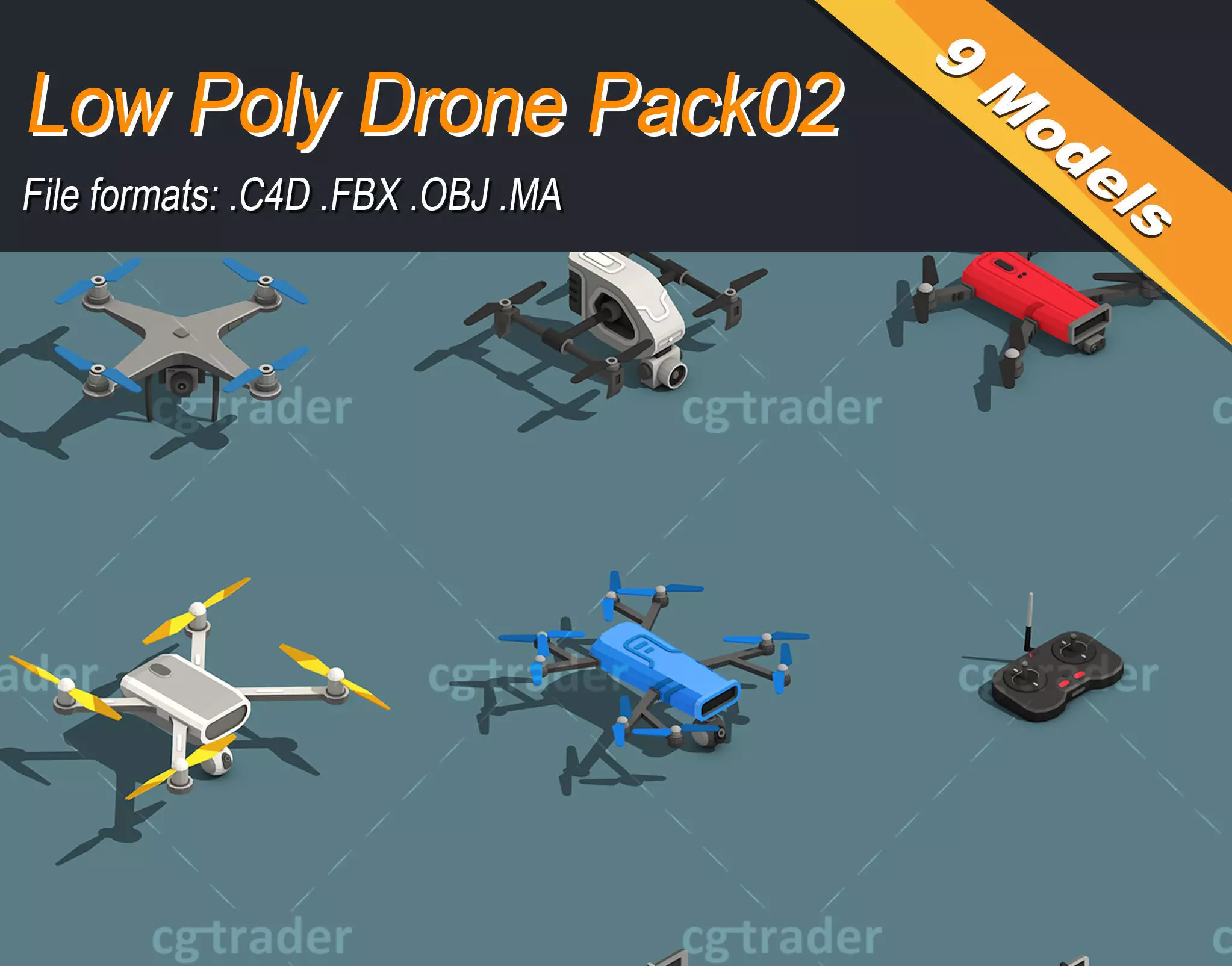 Low Poly Drone Isometric Icon Pack 02 Low-poly 3D model_0