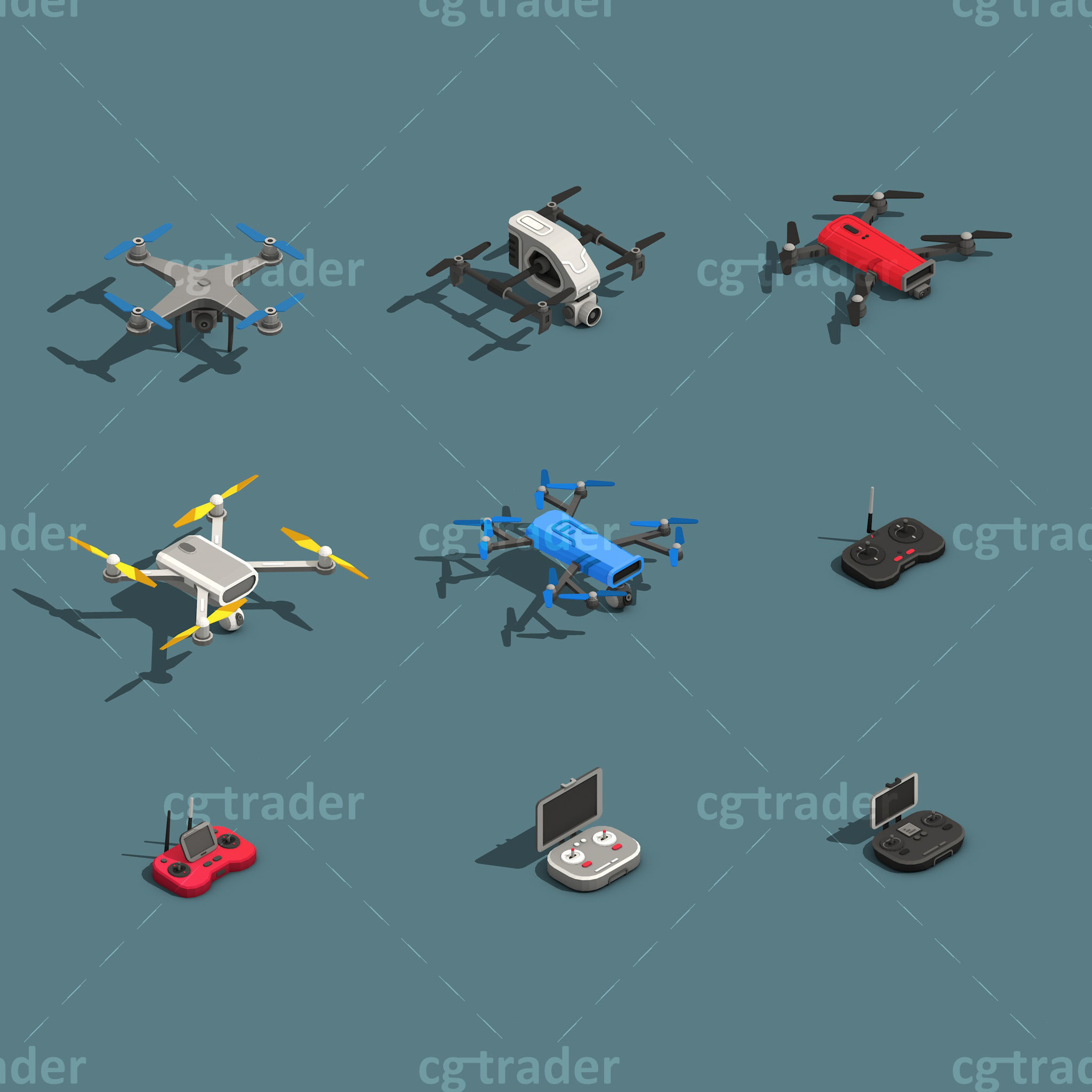 Low Poly Drone Isometric Icon Pack 02 Low-poly 3D model_1