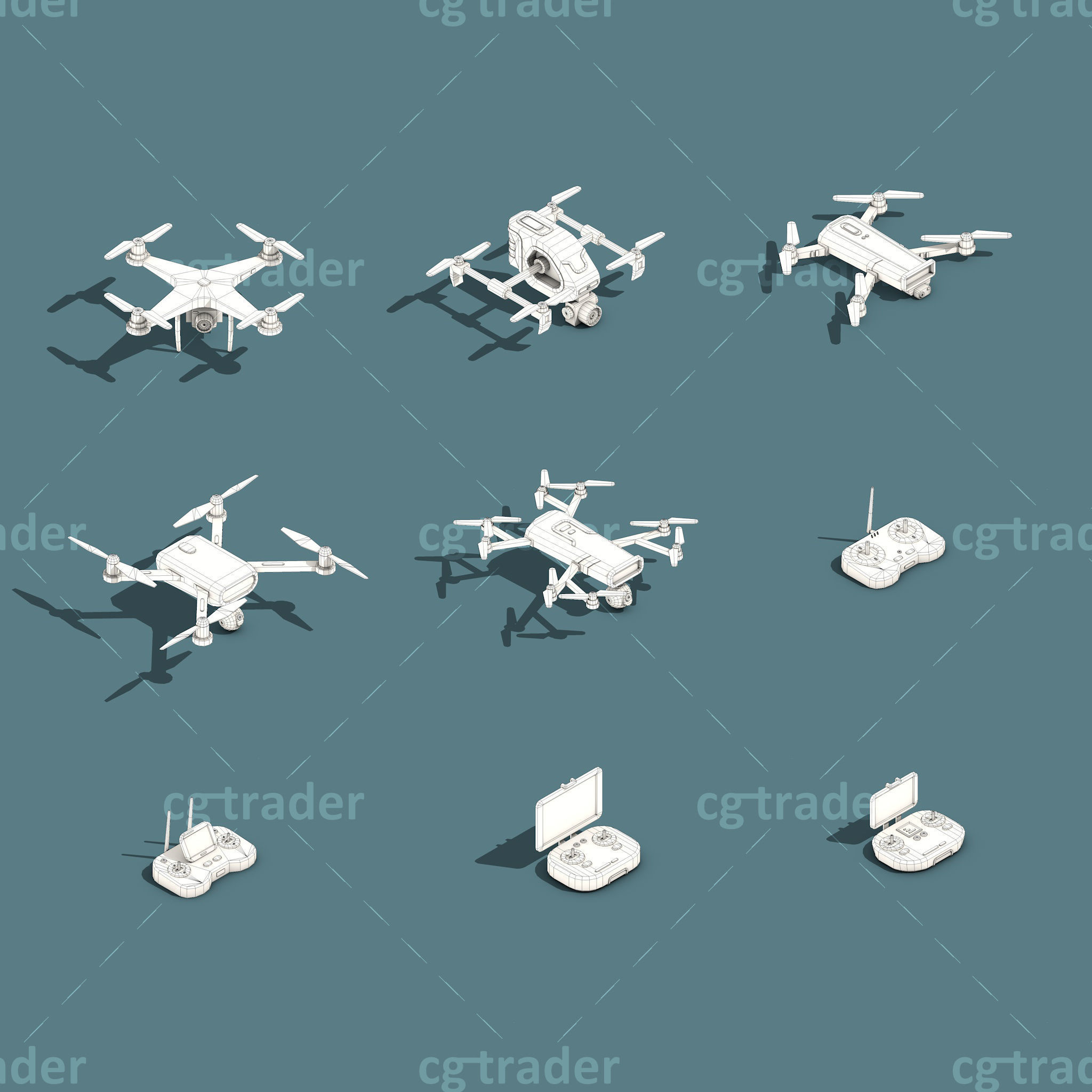 Low Poly Drone Isometric Icon Pack 02 Low-poly 3D model_3