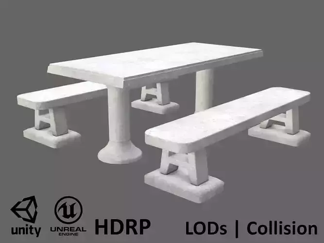 Game-ready Concrete Picnic Table - Unity - HDRP - UE4 