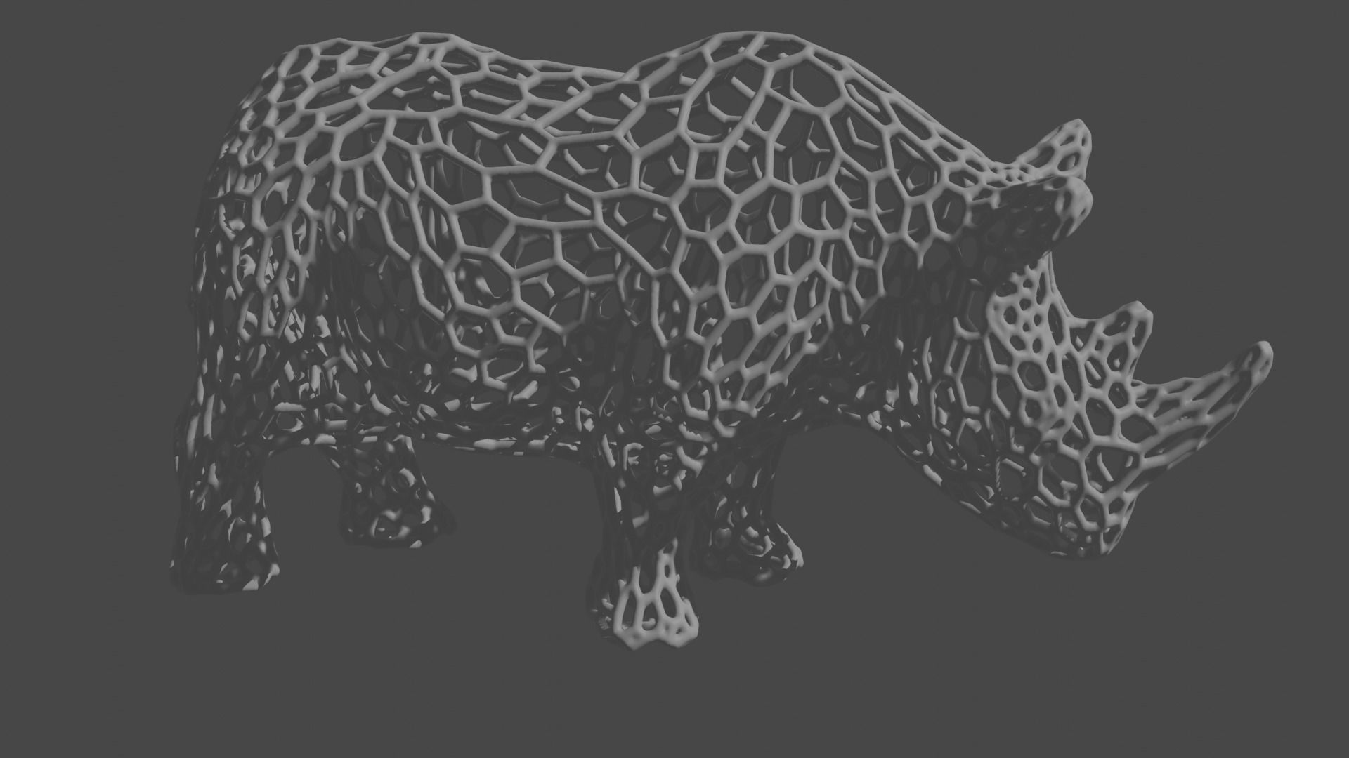 Rhinoceros Voronoi Wireframe 3D print model creature