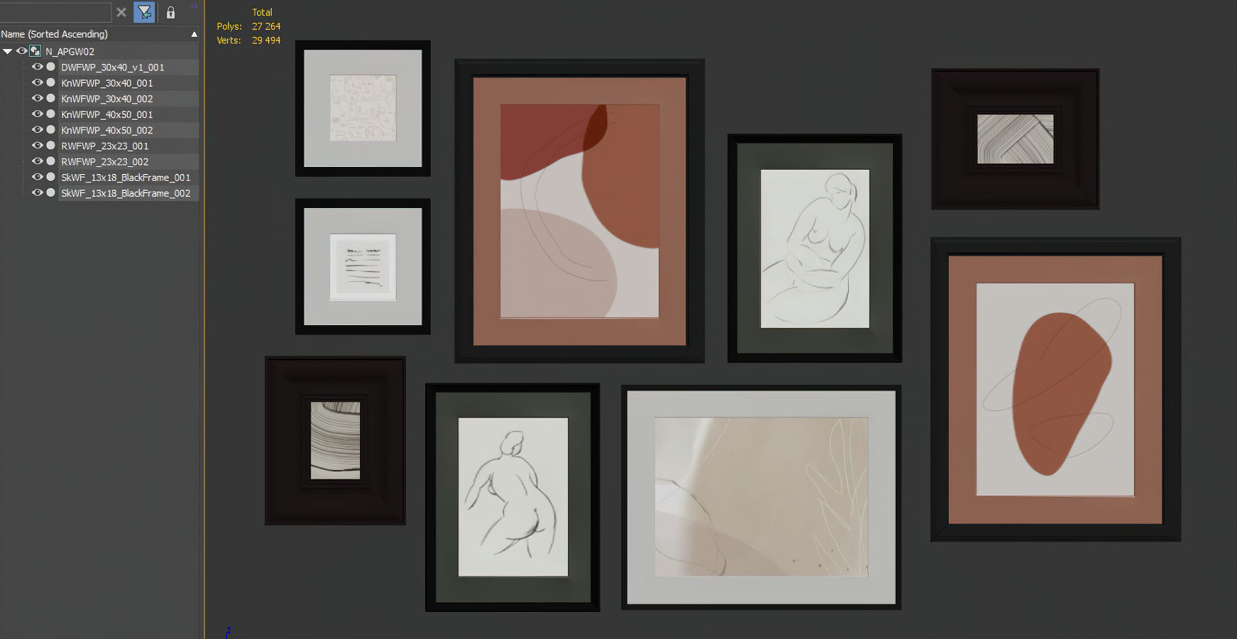 Abstract painting gallery wall 3D model_15