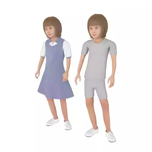 Girl real cloth simulation conversation loop animation 4 3D model
