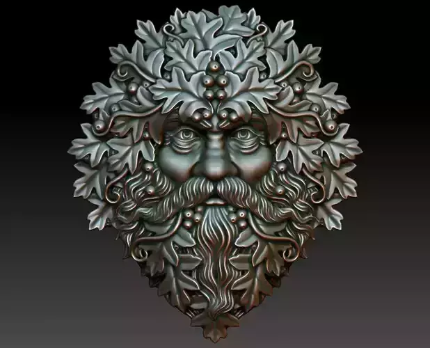 Greenman 2 man with beard and leaves 3D print model