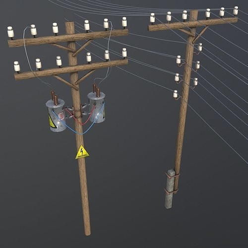 set of electric poles Low-poly 3D model