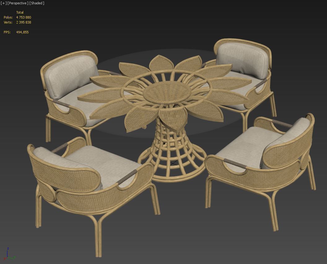 Mcguire Sunflower table Loop chair set 3D model_6