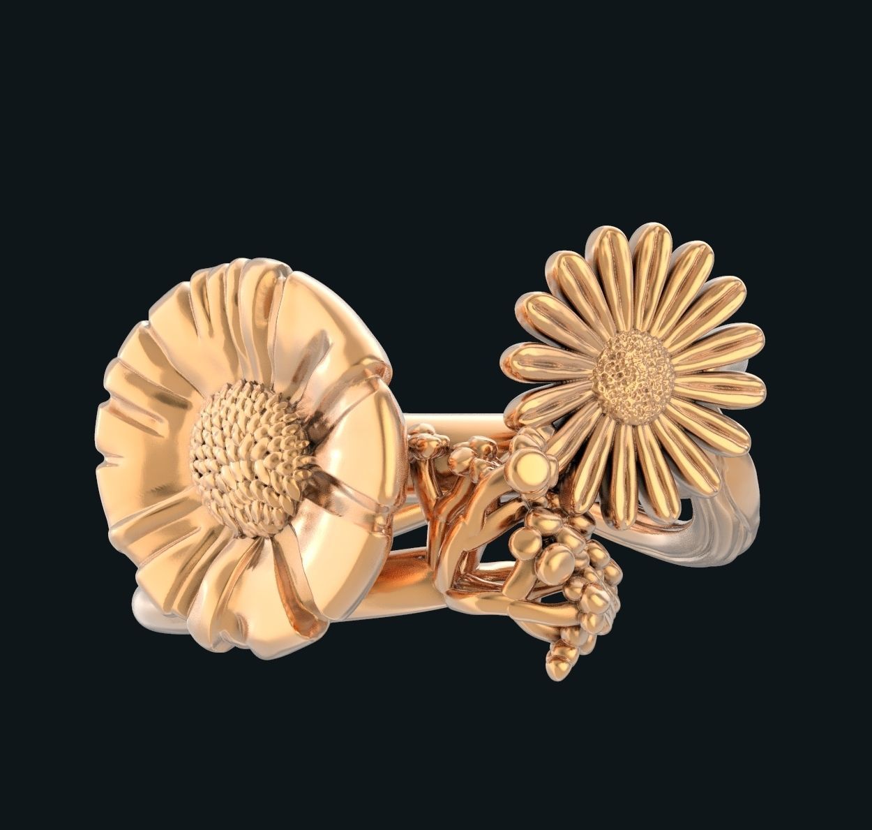 Field flowers bouquet ring 3D print model 3D print model_1