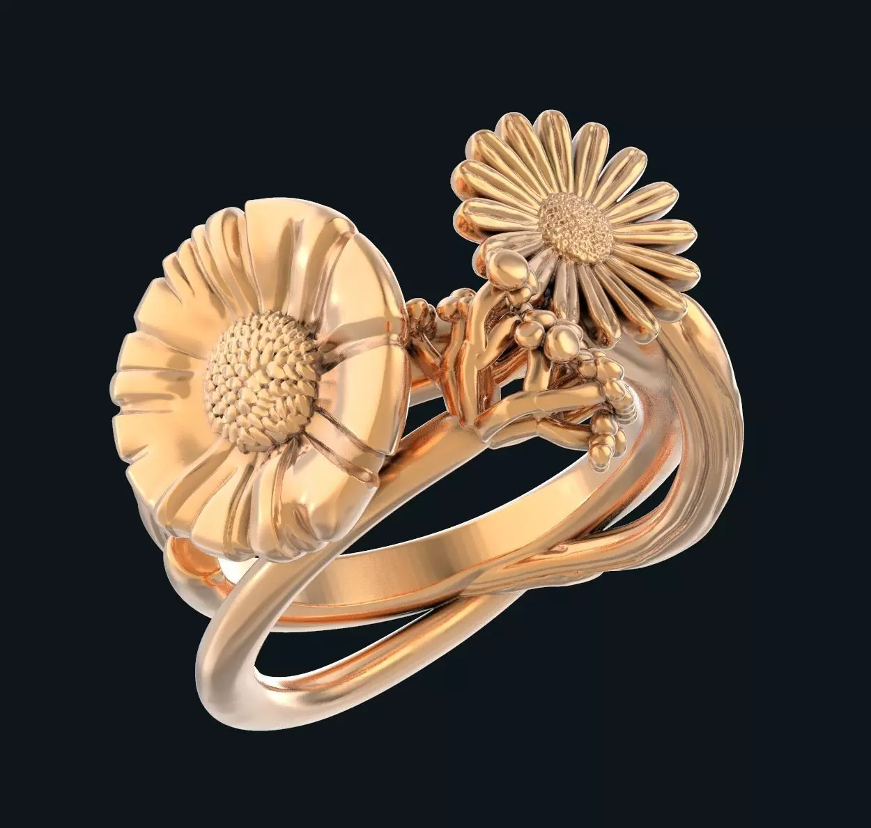 Field flowers bouquet ring 3D print model 3D print model_0