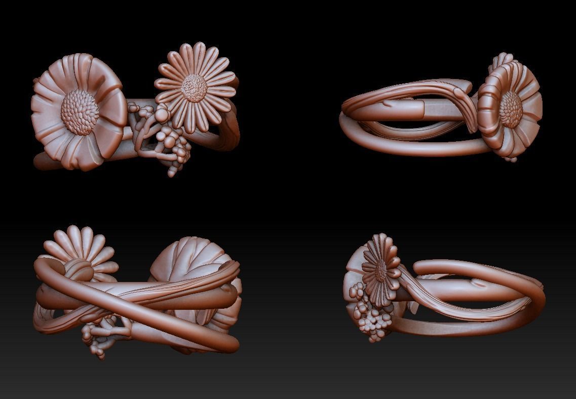 Field flowers bouquet ring 3D print model 3D print model_4