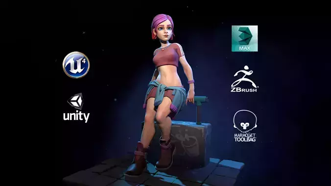 Alisia girl with hair on stool