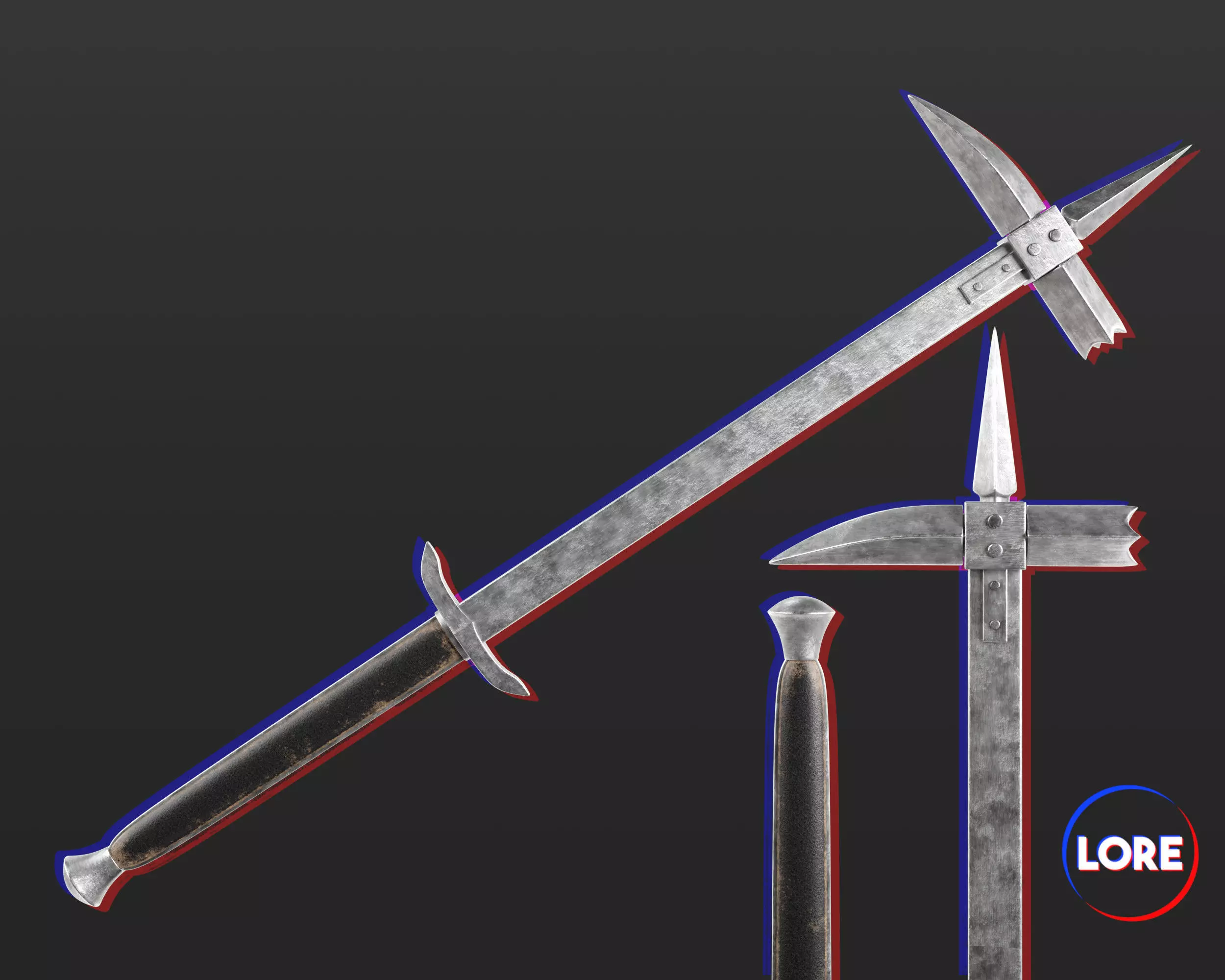 Medieval Elegant Weapon Warhammer Low-poly 3D model_0