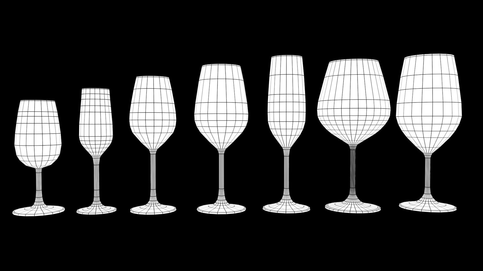 Wine set of glasses Low-poly 3D model_1