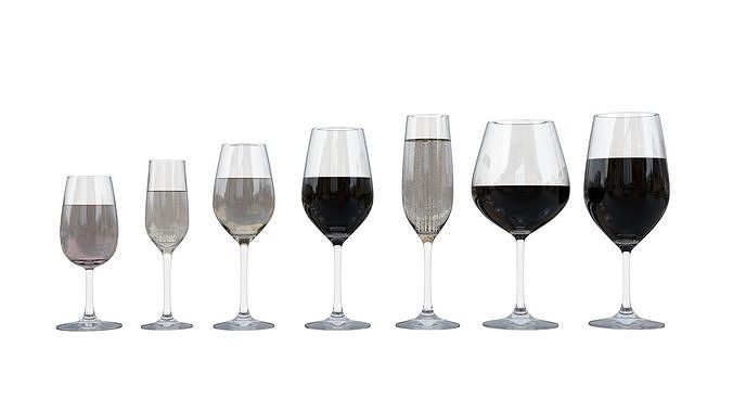 Wine set of glasses Low-poly 3D model
