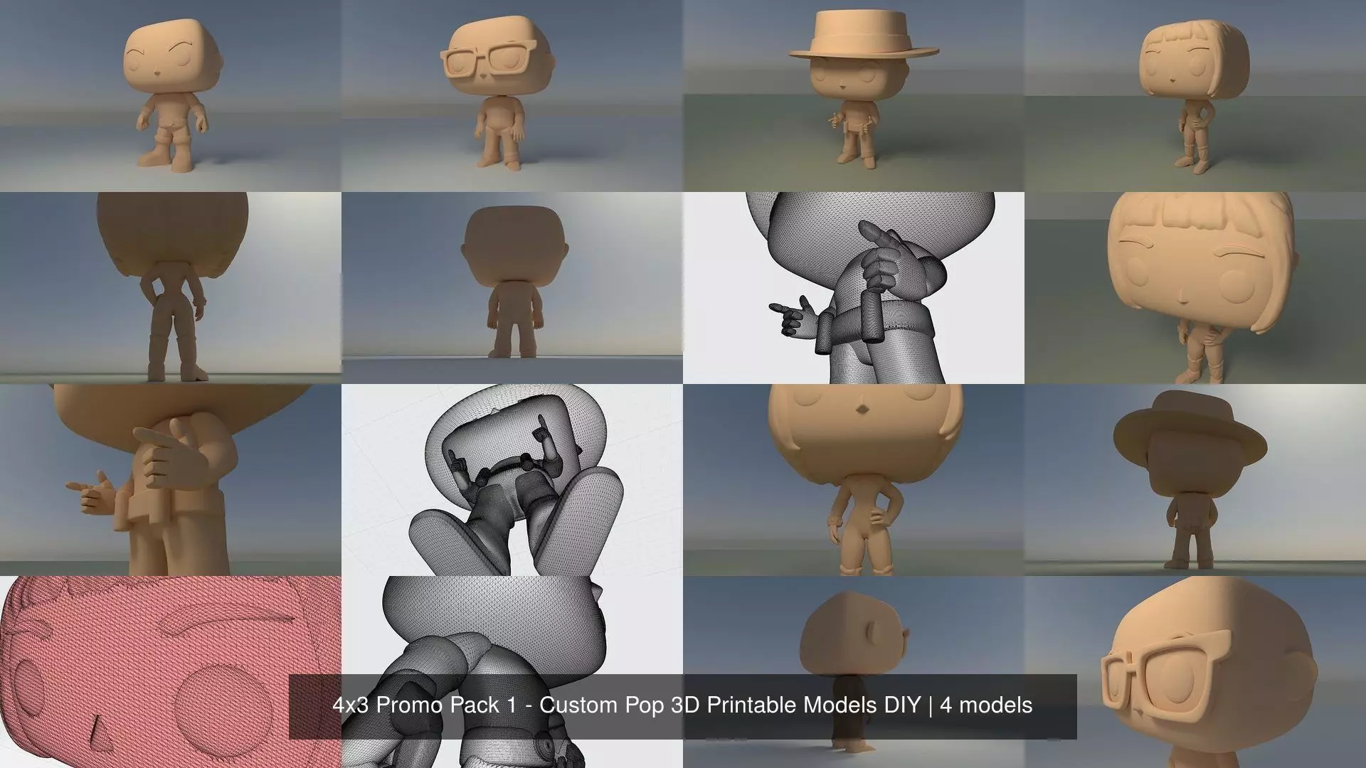 4x3 Promo Pack 1 - Custom Pop 3D Printable Models DIY 3D Model Collection_3