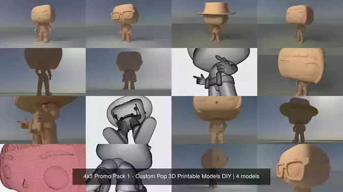 4x3 Promo Pack 1 - Custom Pop 3D Printable Models DIY