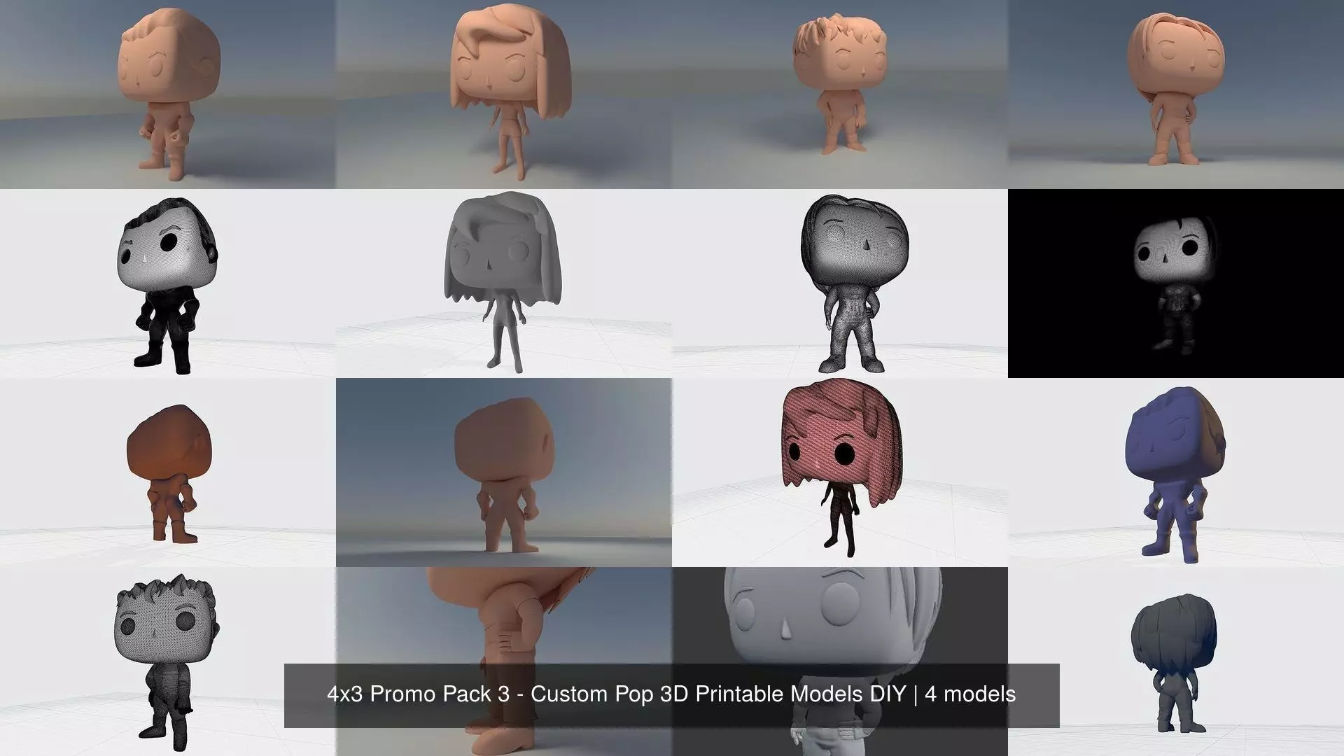 4x3 Promo Pack 3 - Custom Pop 3D Printable Models DIY 3D Model Collection_4