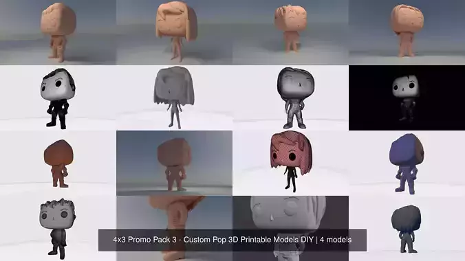 4x3 Promo Pack 3 - Custom Pop 3D Printable Models DIY