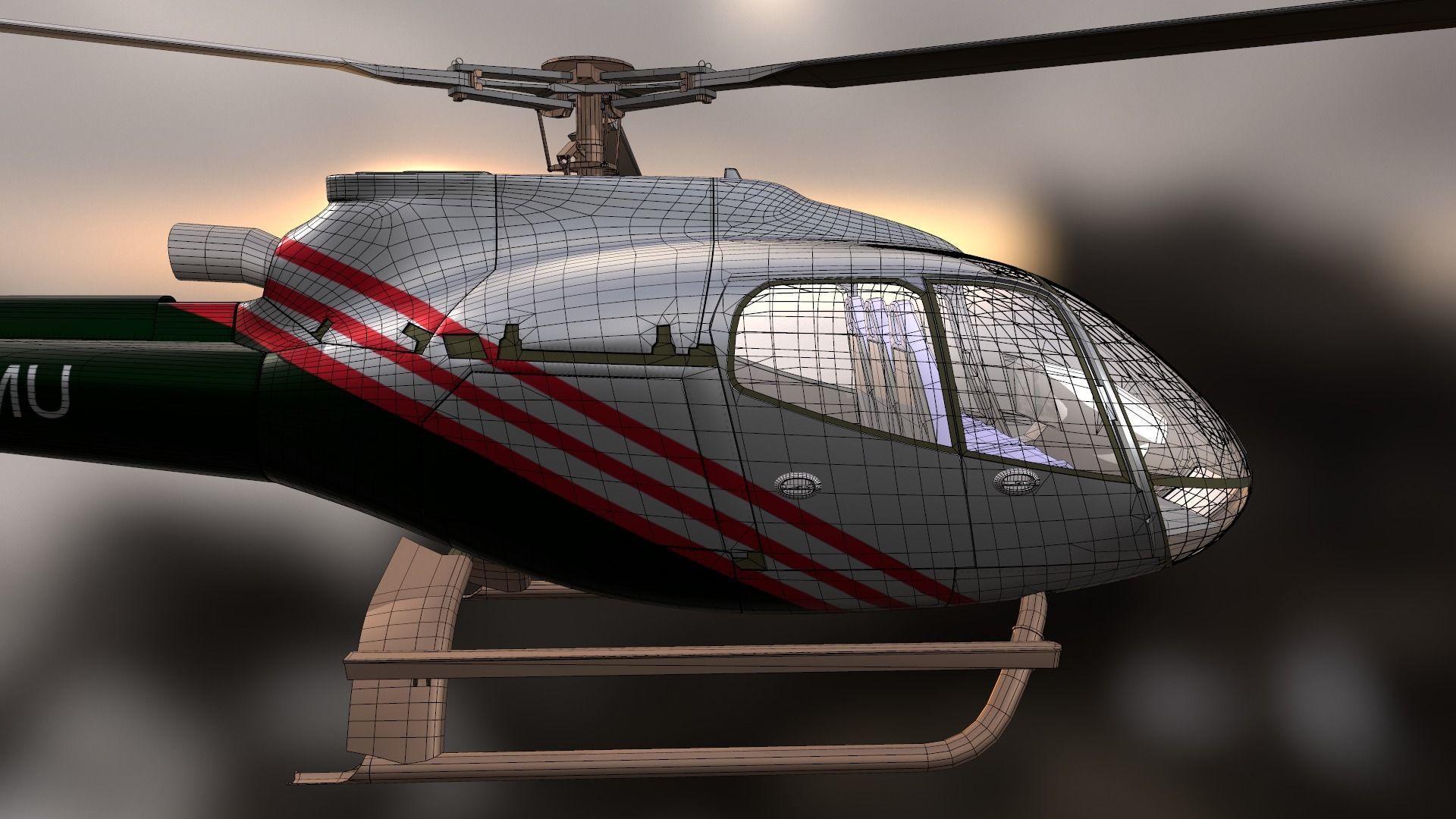 Helicopter - Low-poly 3D model_4