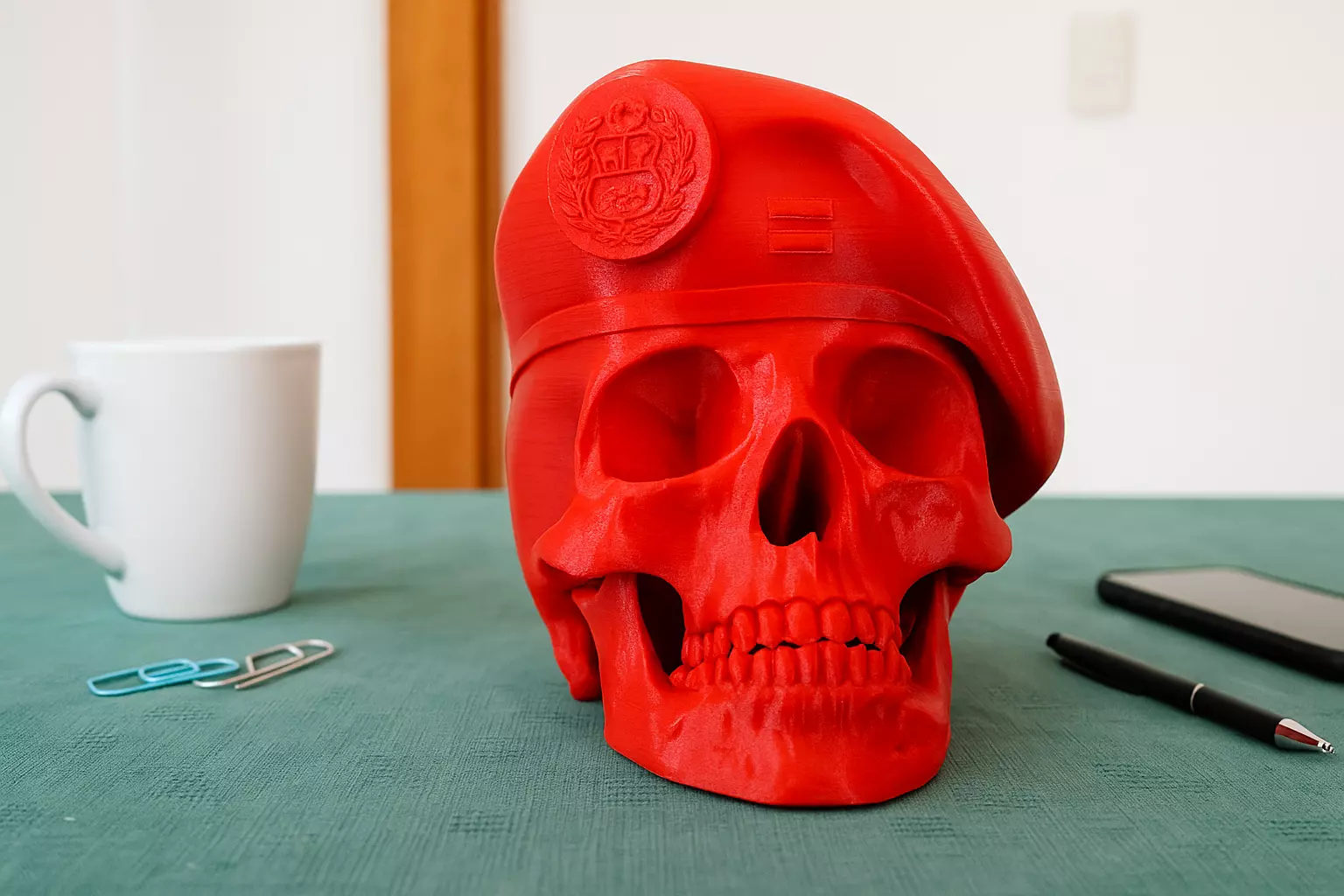 Peruvian Army Beret Skull printable and renderable 3D print model_3