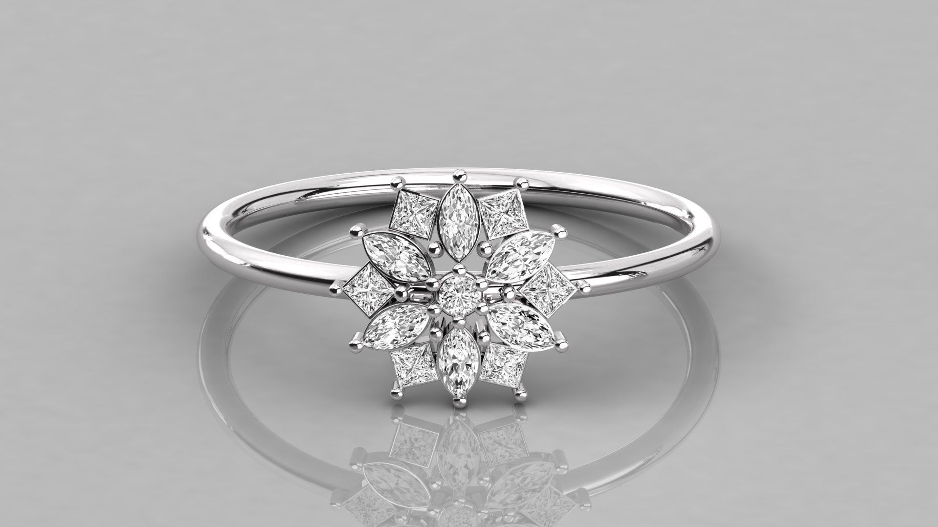 Women solitaire flower ring 3dm stl render detail  3D print model_7