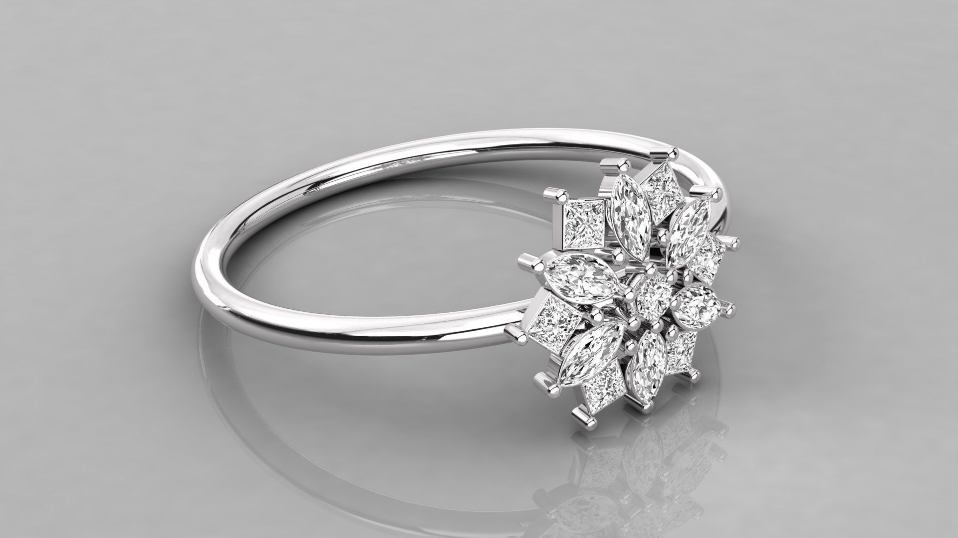Women solitaire flower ring 3dm stl render detail  3D print model_5