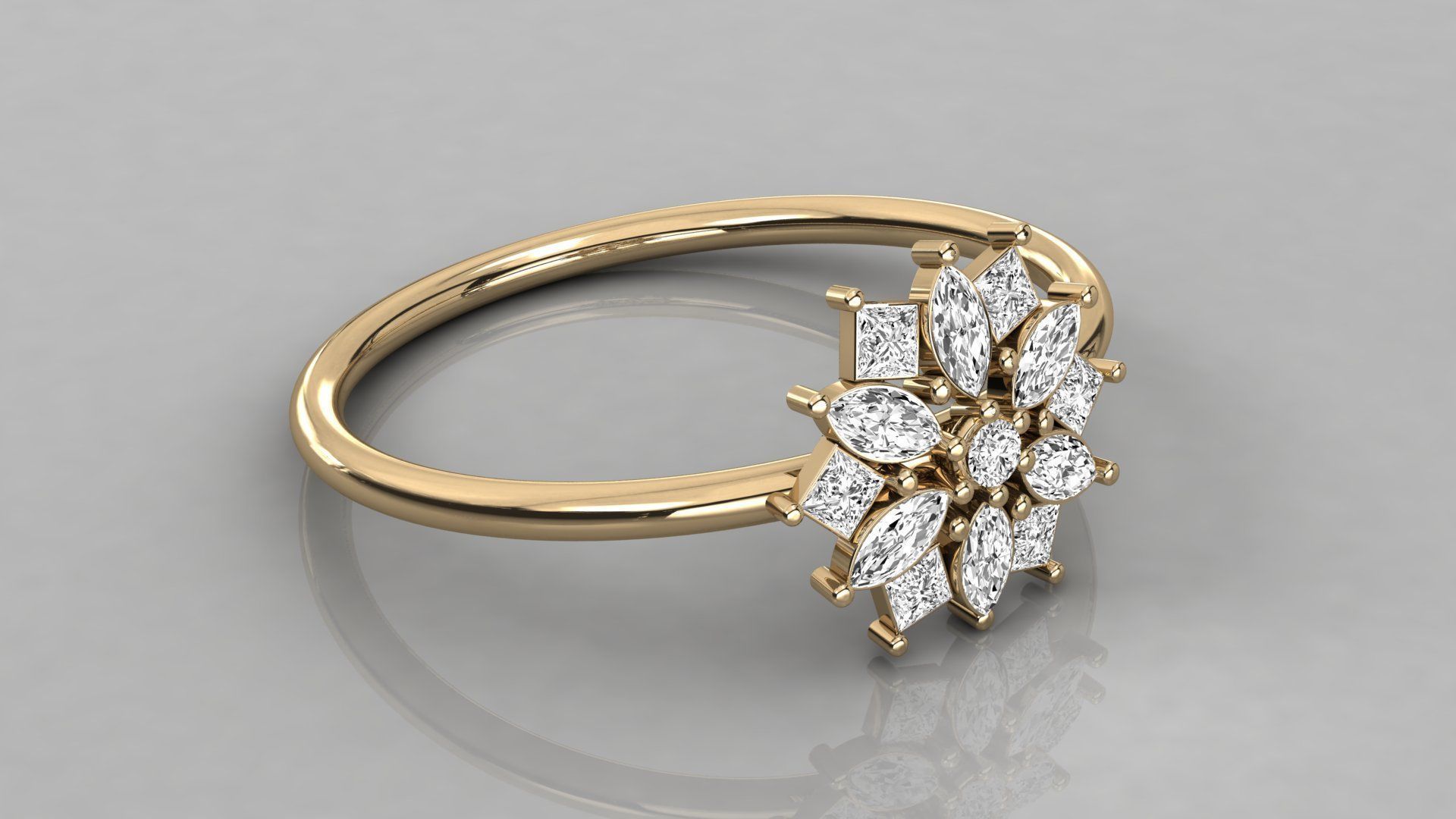 Women solitaire flower ring 3dm stl render detail  3D print model_6