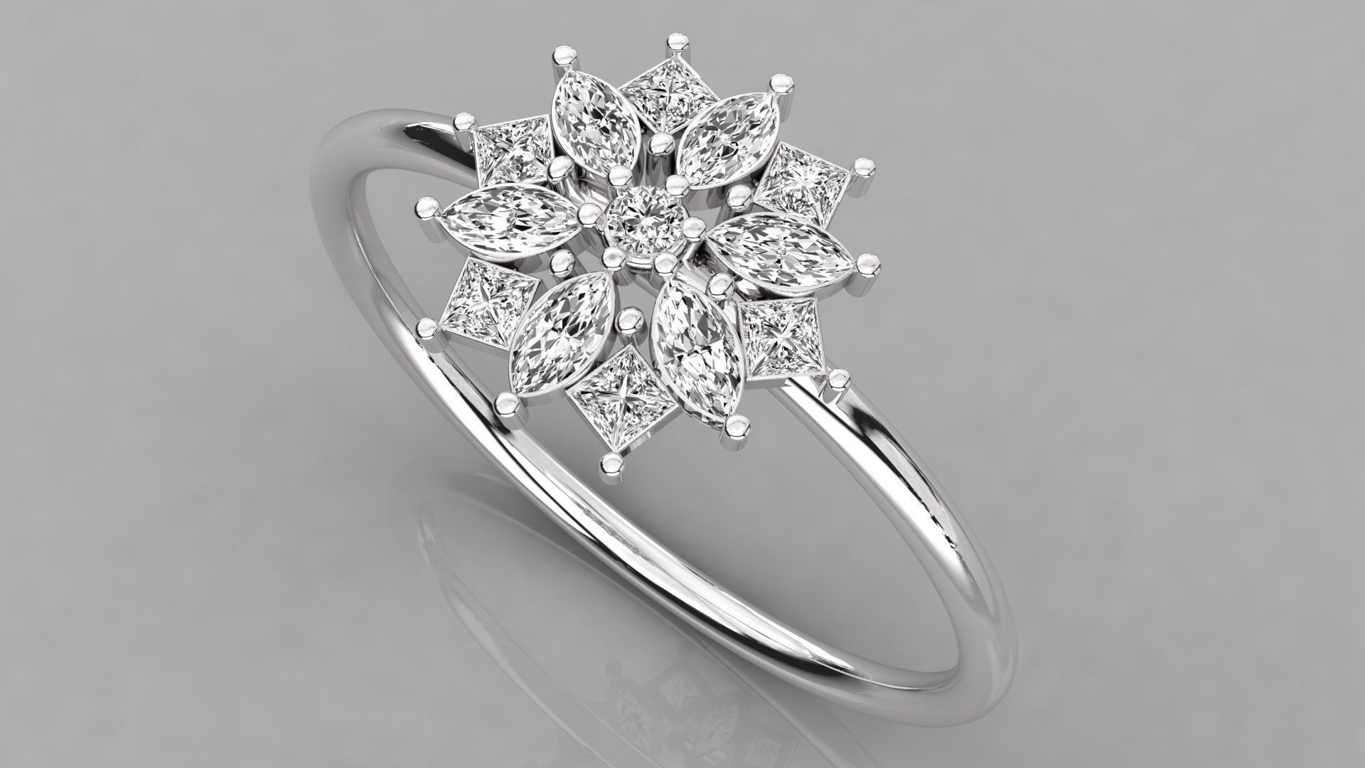 Women solitaire flower ring 3dm stl render detail  3D print model_2