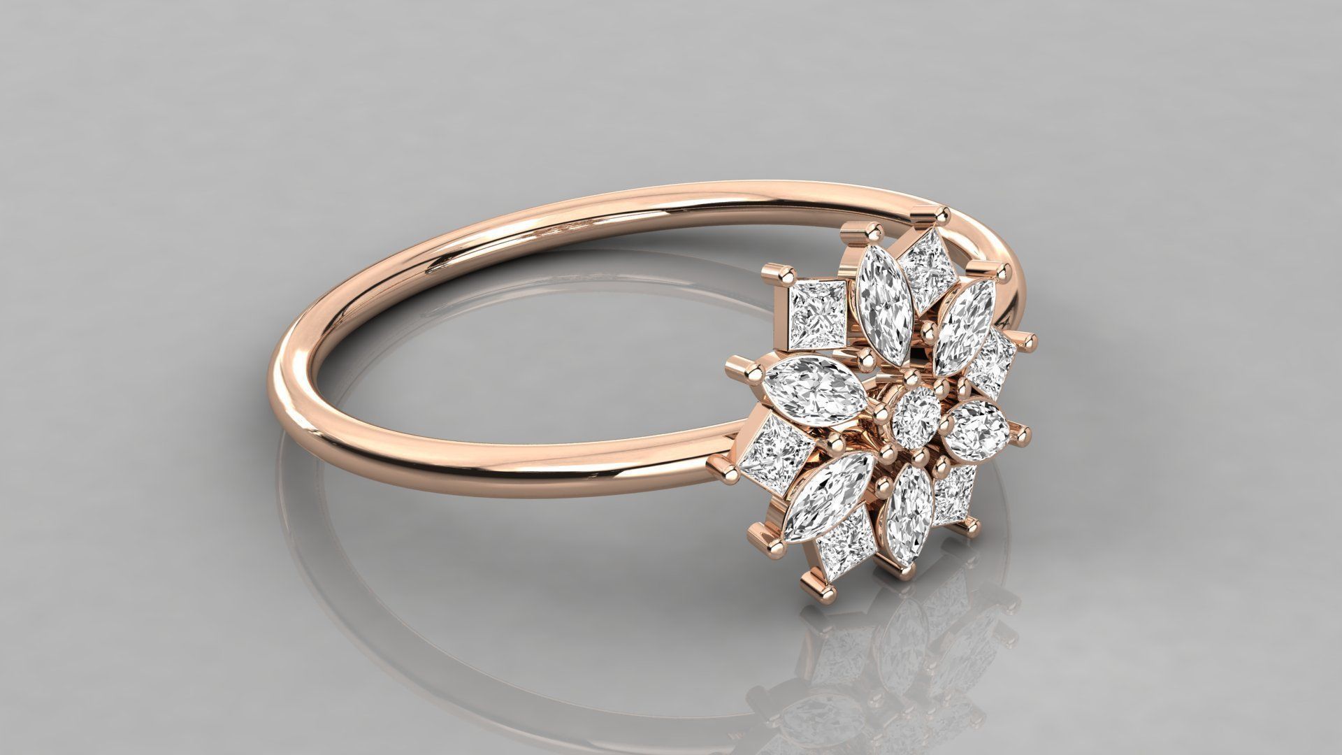Women solitaire flower ring 3dm stl render detail  3D print model_4