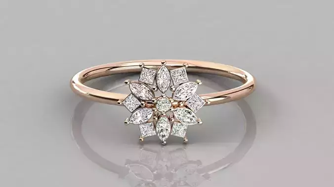 Women solitaire flower ring 3dm stl render detail  3D print model