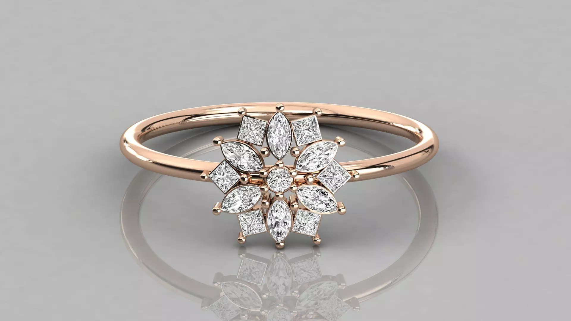 Women solitaire flower ring 3dm stl render detail  3D print model_0