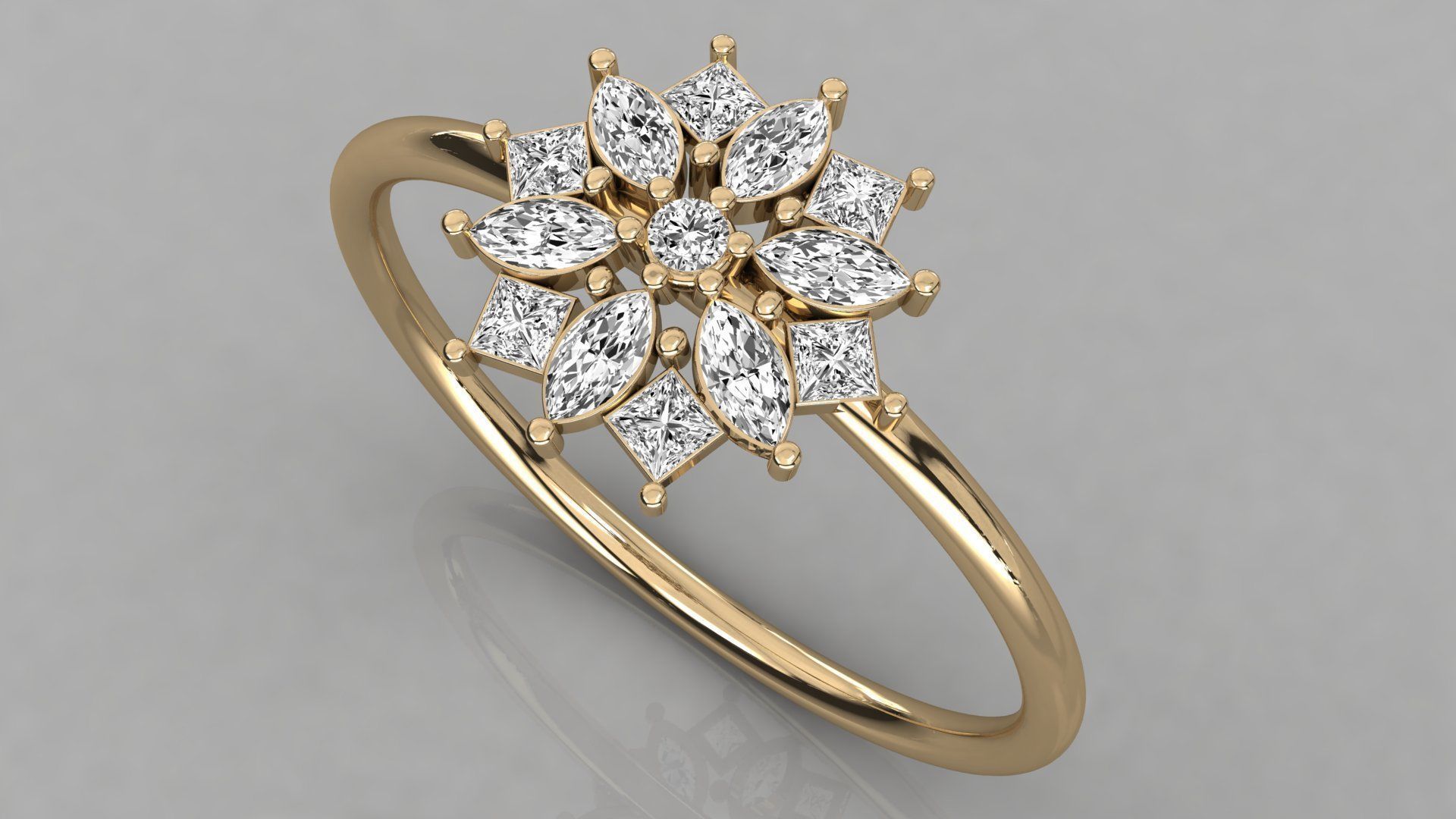 Women solitaire flower ring 3dm stl render detail  3D print model_3
