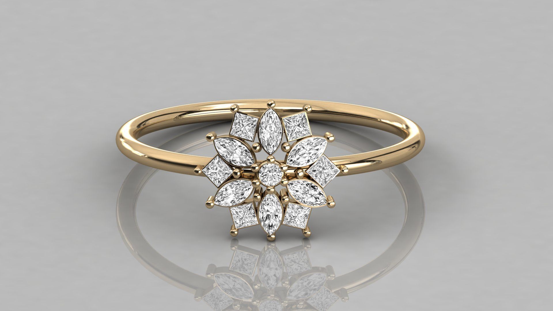 Women solitaire flower ring 3dm stl render detail  3D print model_8