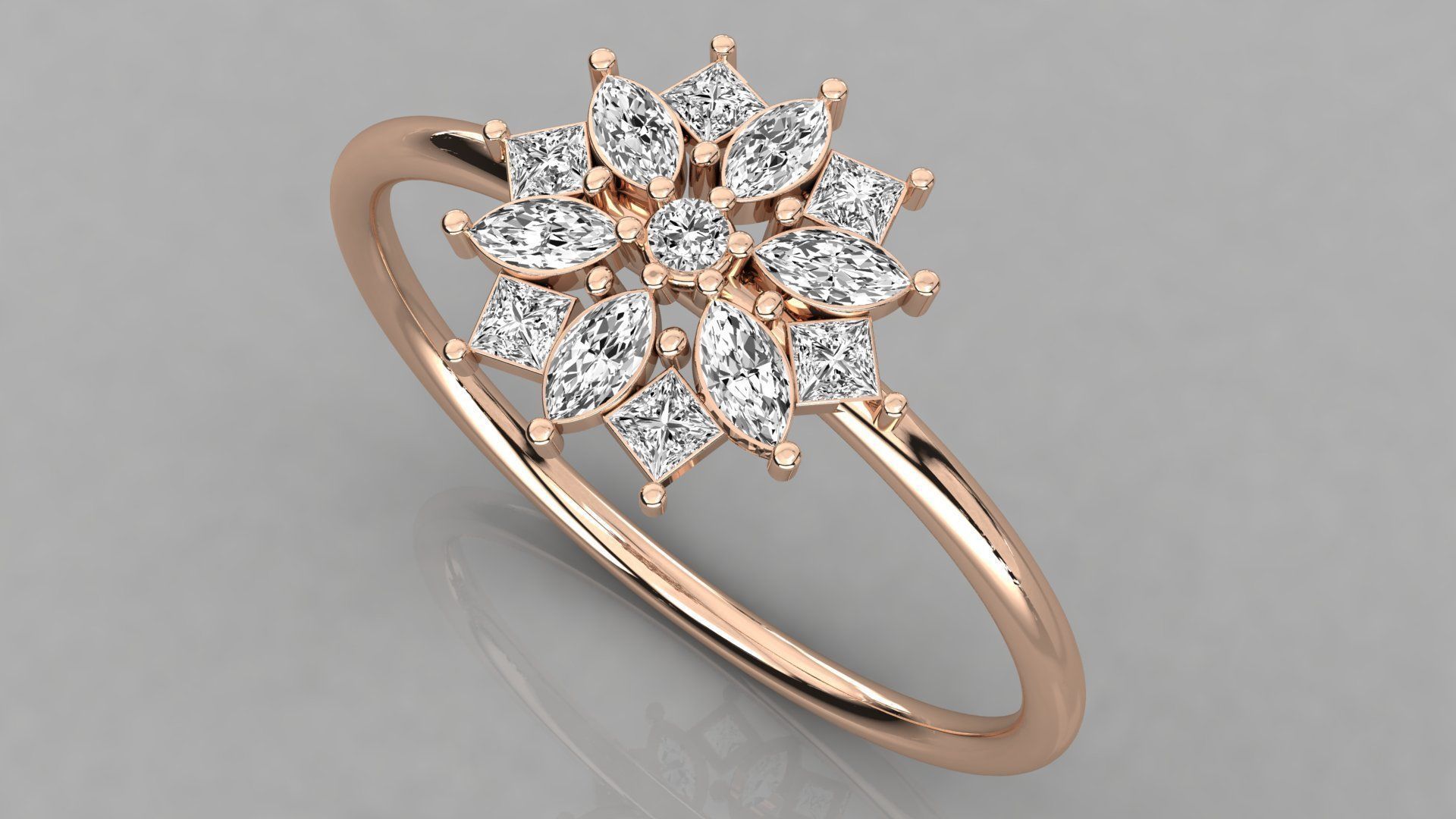 Women solitaire flower ring 3dm stl render detail  3D print model_1