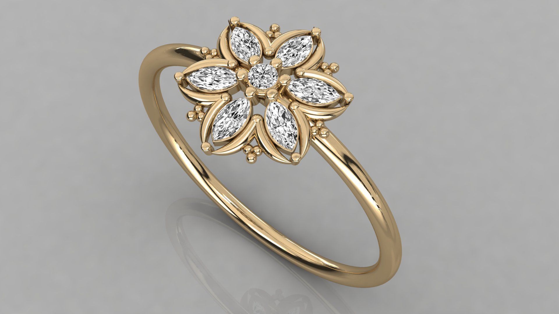 Women solitaire flower ring 3dm stl render detail  3D print model_3