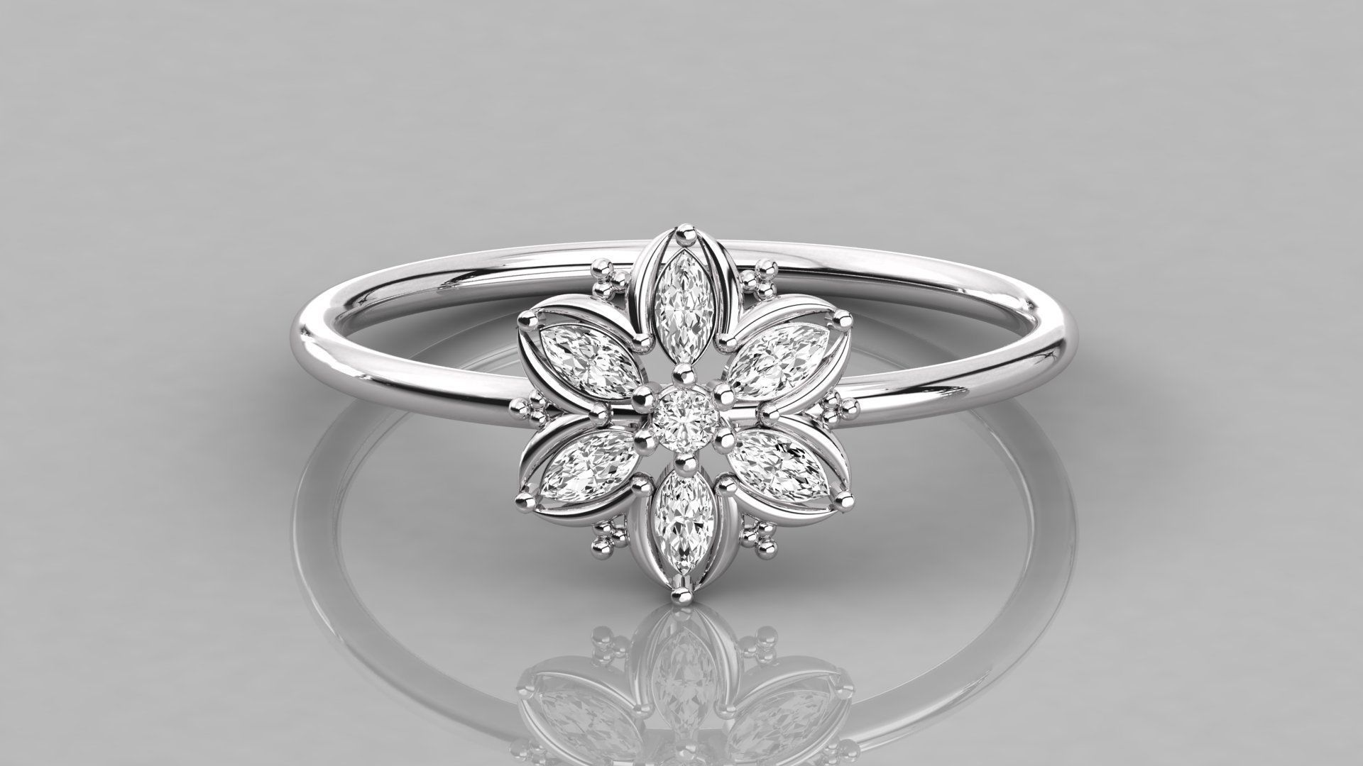Women solitaire flower ring 3dm stl render detail  3D print model_7