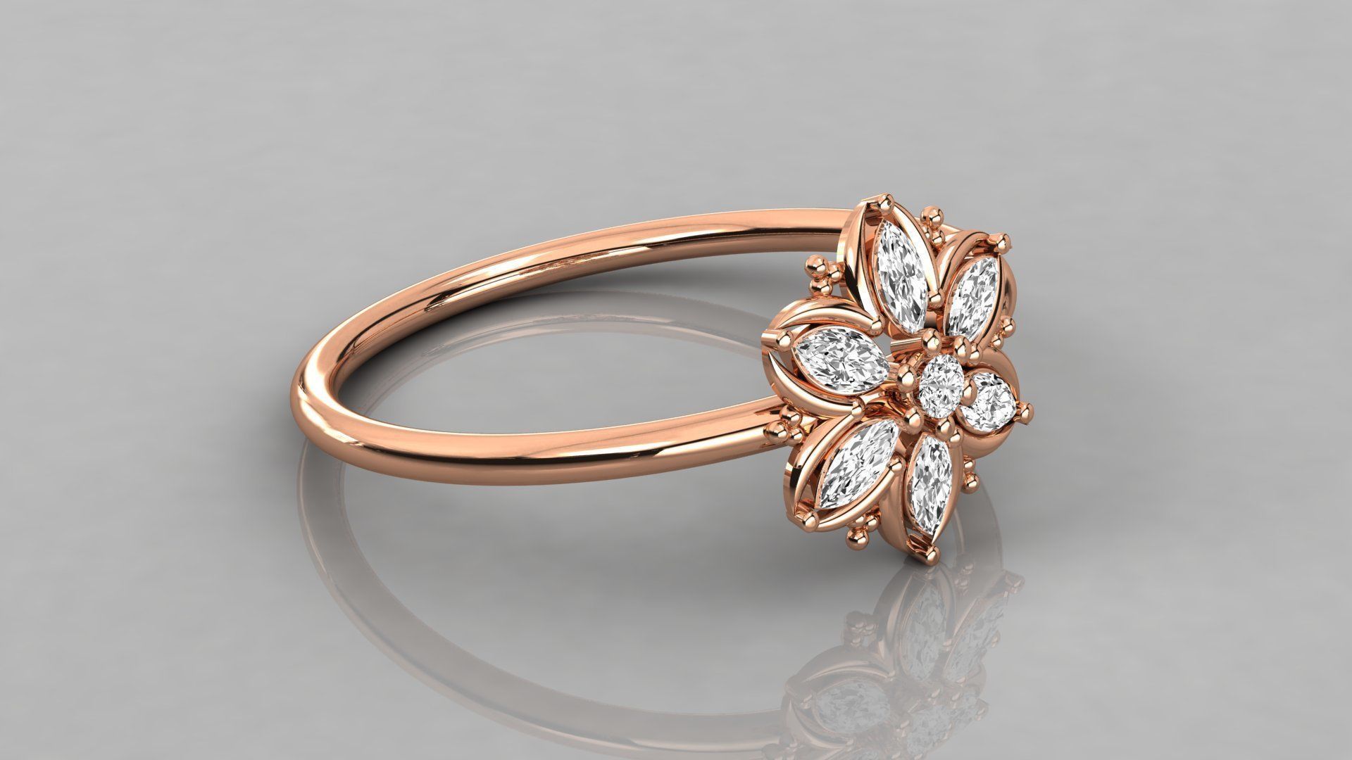 Women solitaire flower ring 3dm stl render detail  3D print model_4