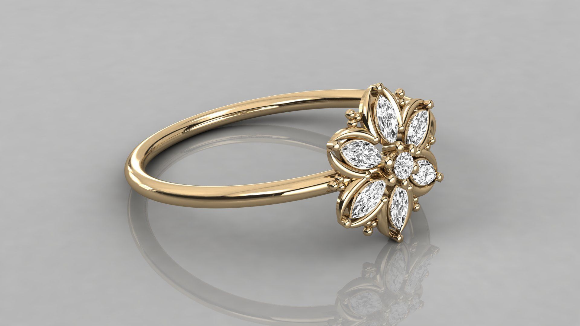 Women solitaire flower ring 3dm stl render detail  3D print model_6