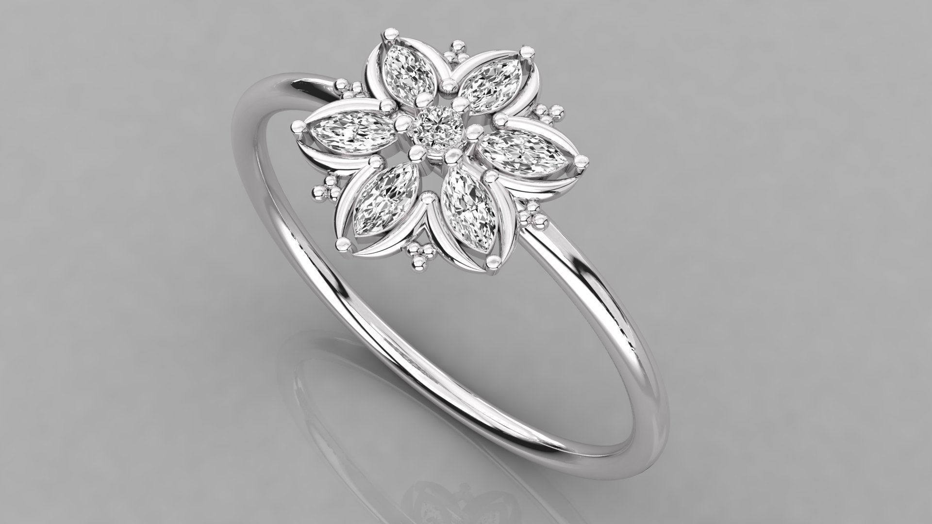 Women solitaire flower ring 3dm stl render detail  3D print model_2