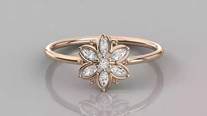 Women solitaire flower ring 3dm stl render detail  3D print model