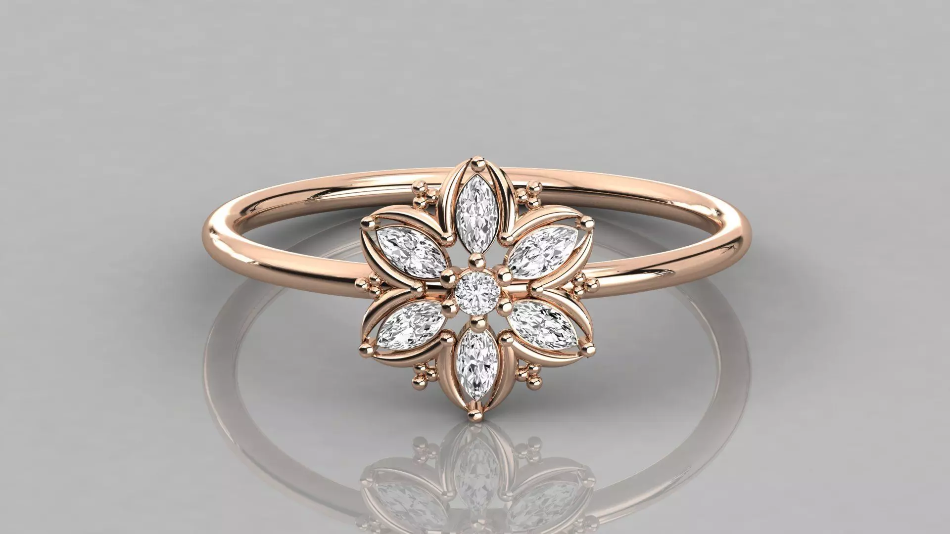 Women solitaire flower ring 3dm stl render detail  3D print model_0