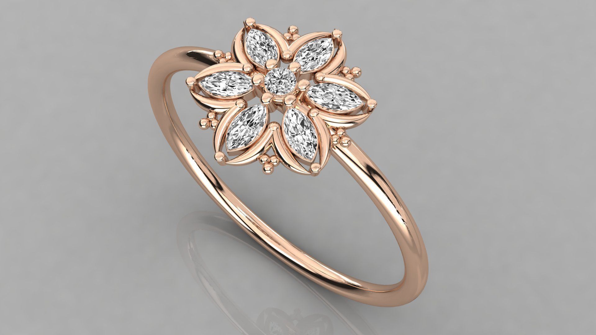Women solitaire flower ring 3dm stl render detail  3D print model_1