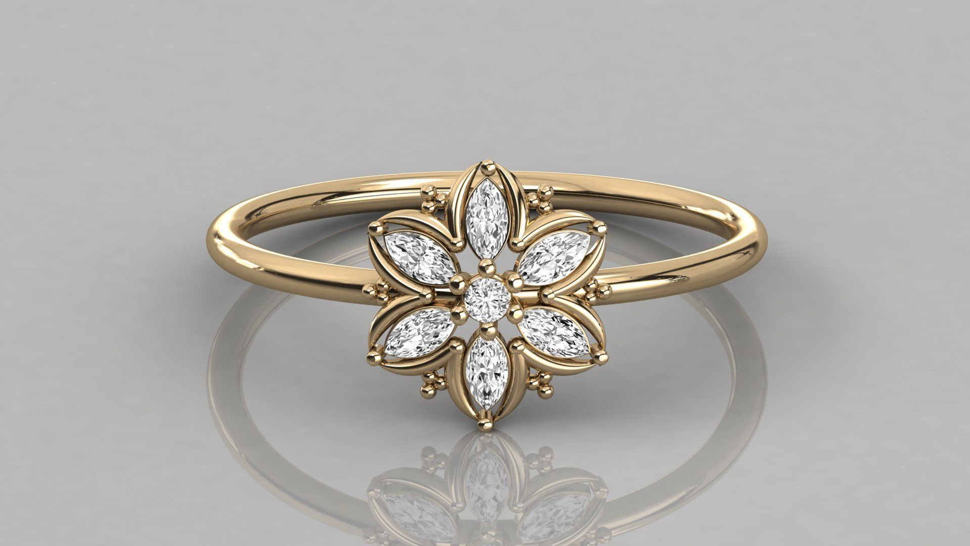 Women solitaire flower ring 3dm stl render detail  3D print model_8