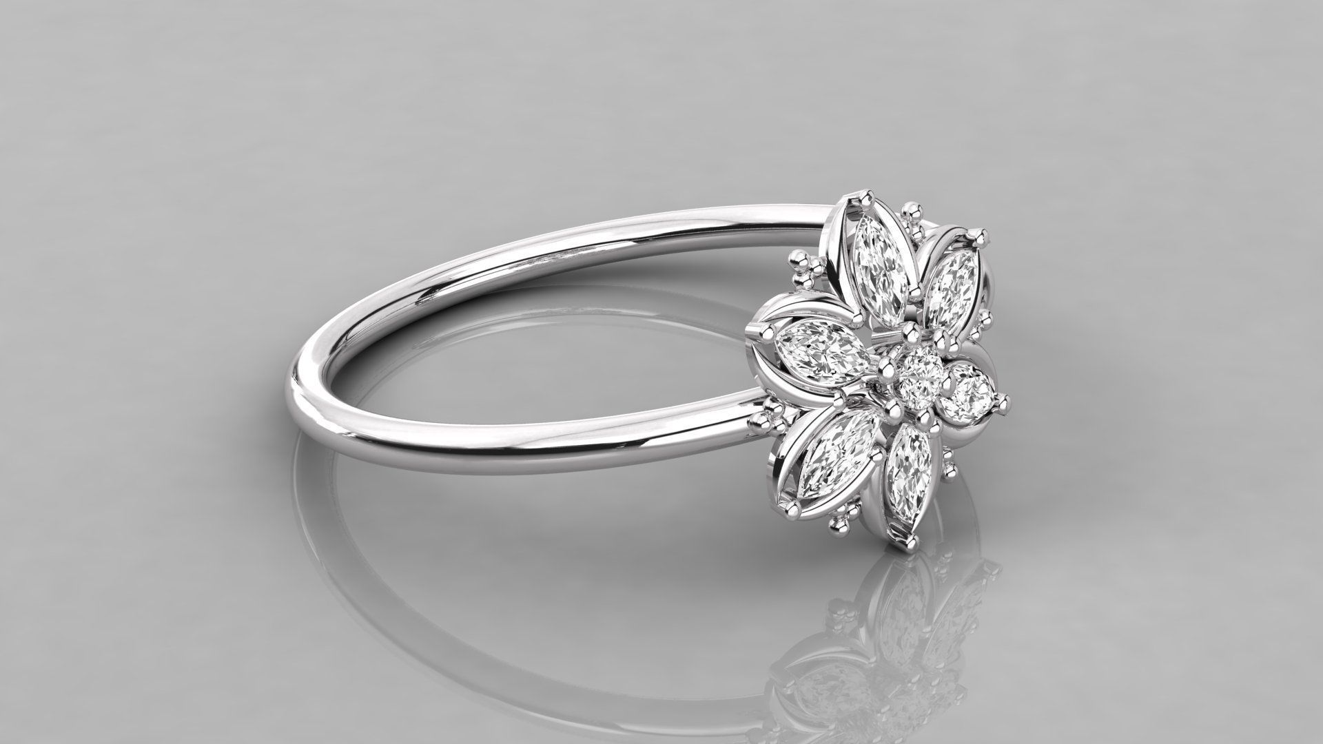 Women solitaire flower ring 3dm stl render detail  3D print model_5